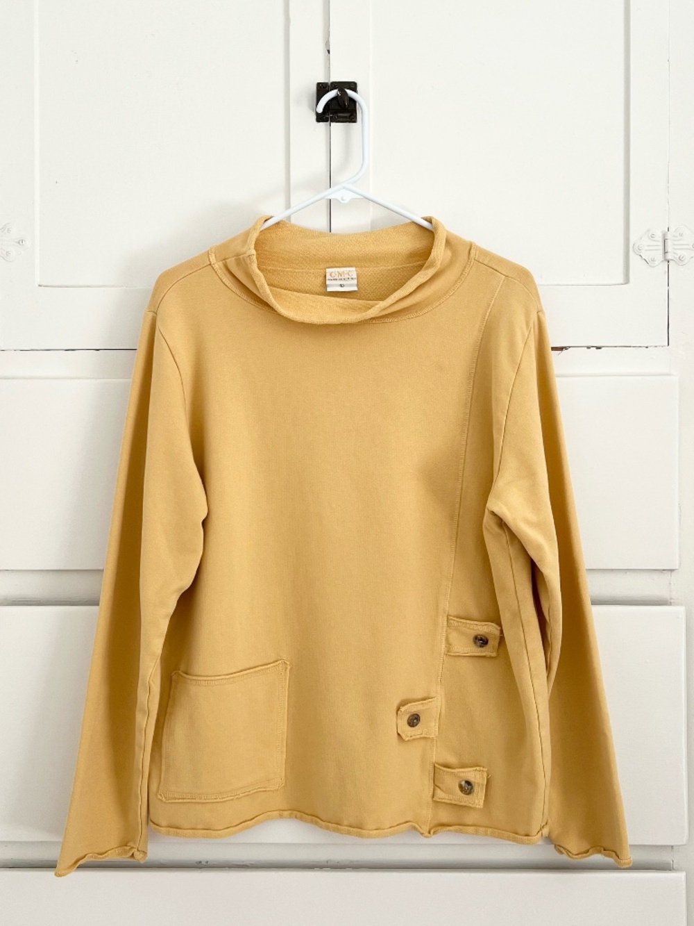 Color Me Cotton Butter Yellow Sweatshirt Rolled Neck Pocket Top L
